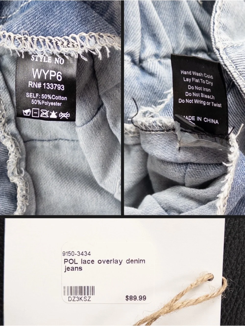 NWT POL Lace Overlay Mesh Cargo Denim Jeans Size Large - Picture 5 of 6